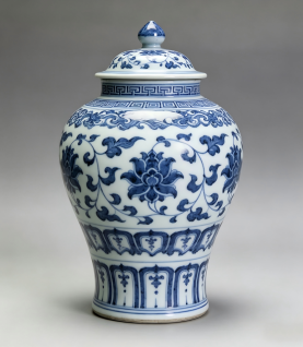 Chinese Blue and White Porcelain Covered General Jar with Floral Motifs